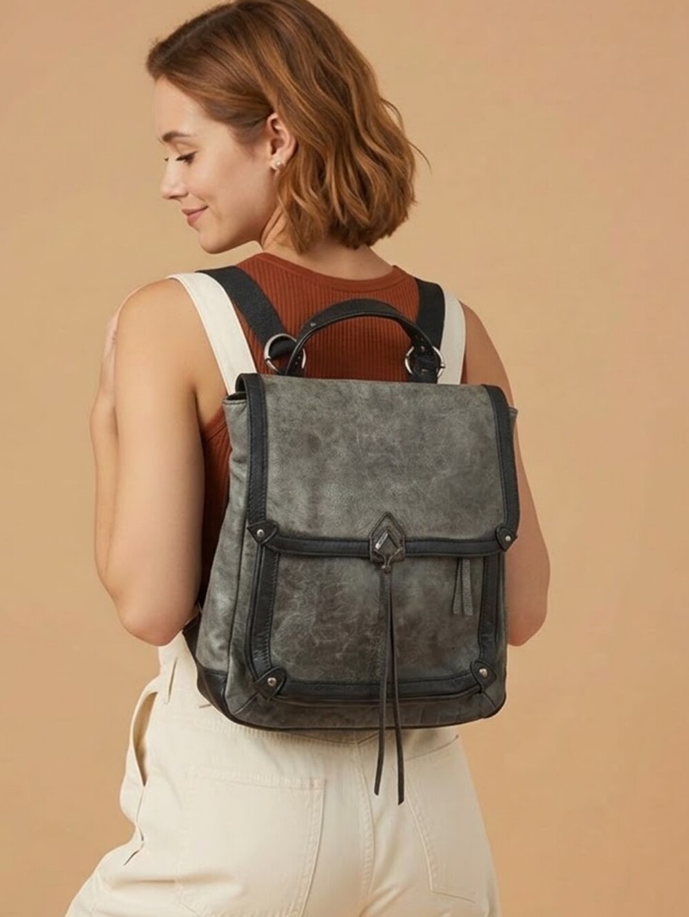 The Sak Gray & Black-Leather Convertible Backpack Purse - Women